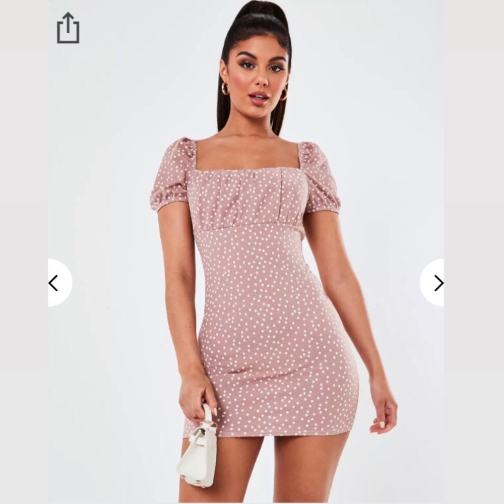 Missguided Pink Polka Dot Milkmaid Dress